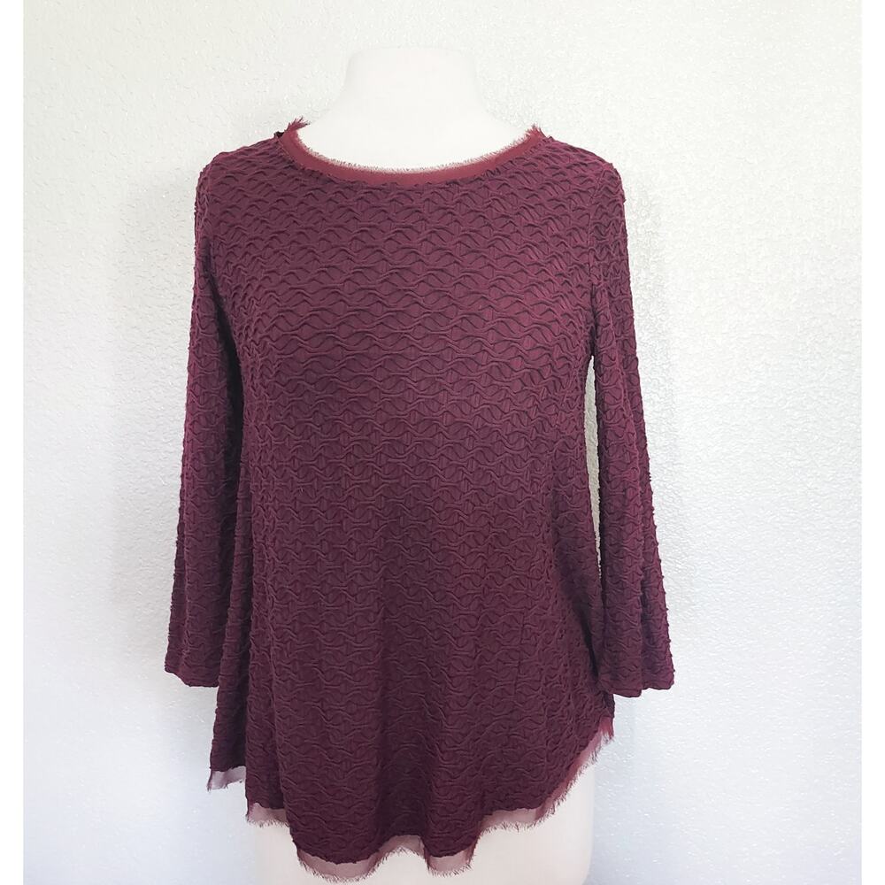 Anthroplogie's  Postcard Maroon Textured Long Sleeve Floral Blouse Size M